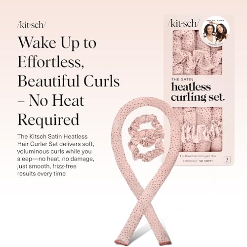 Kitsch Satin Heatless Curling Set – Heatless Curls Overnight with 34" Hair Curler & 2 Satin Scrunchies – Comfortable Hair Curlers to Sleep In for Frizz-Free, No Heat Damage Styling - Micro Dot