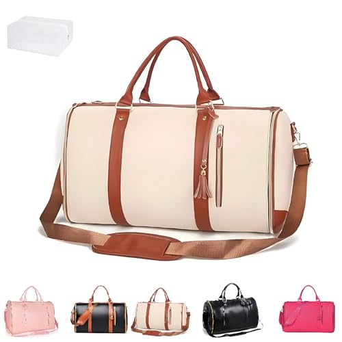 Trendfetchus Foldable Travel Bag,Multifunctional,Waterproof High Capacity Carry on Duffle Suit Bags with Detachable Shoulder Strap(Beige)