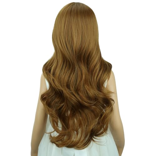 Image of Child Ash Blonde Wig Girls Long Ash Blonde Wavy Curly Wig Long Middle Part Wigs for Kids Heat Resistant Synthetic Wigs with Cap