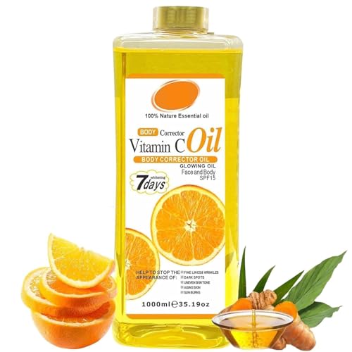 Aceite corporal con vitamina C de 1000 ml, hidratante y nutritivo natural, Resultados visibles en 7 días para piel con tono desigual