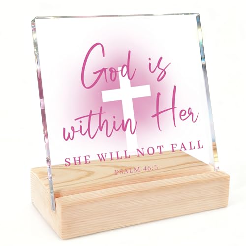 Christian Gifts for Women Faith, Pink Acrylic Christian Decor, Inspirational Gifts for Women, Bible Verse Wall Art, Cheer up Religious Gift for Sister, Friend, Daughter, Mom