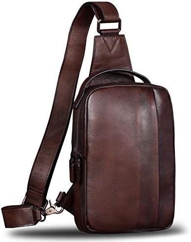 Genuine Leather Sling Bag for Men Crossbody Casual Hiking Daypack Vintage Handmade Chest Shoulder Backpack (Coffee) Medium