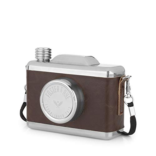 Foster & Rye Snapshot Flask - Hidden Flasks for Liquor - Camera Vintage Flask - Hip Flask Holds 11oz - Stainless Steel Set of 1