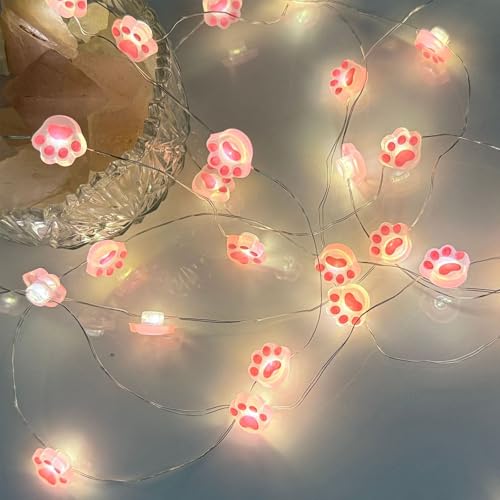 KOBOKO Pfoten Lichterkette, 2M 20 LED Lichterkette Innen Außen, Lichterkette Batteriebetrieben, Katzenpfote Lichterketten, Katzenkrallen Dekorative Lichter für Garten,Weihnachten,Hochzeit,Partysdeko