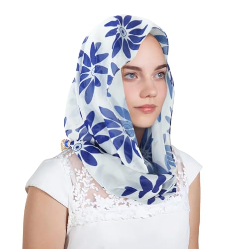 DOCILA Lightweight Chiffon Head Wrap Beanie, Fashion Print Bead Necklace Decor Sun Protection Hair Cover Summer Accessories