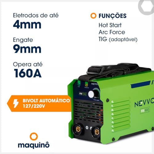 Máquina Inversora De Solda Fix1650 Bivolt 160a Mma Tig + Máscara De Solda Automática NEVVO