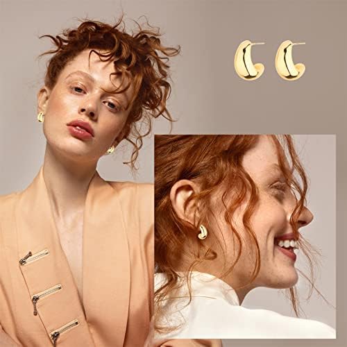 Wgoud Chunky Hoop Earrings Set 14K Gold Hoop Earrings for Women Hypoallergenic, Thick Hoops Earring set, Twist Huggie Hoop Earring, Zinc, No Gemstone
