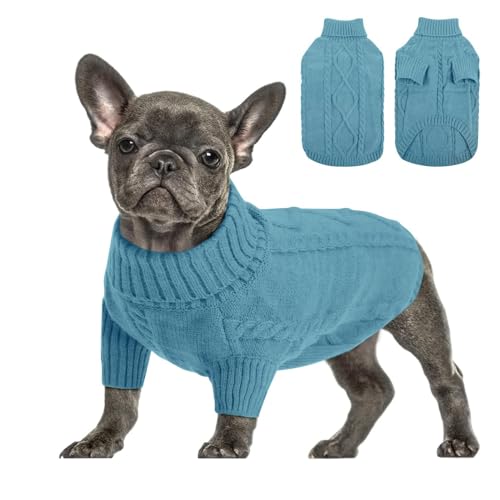 Queenmore Felpa Cane Taglia Grande Maglione Cane Bassotto Maglioncino Cane Caldo A Collo Alto Ritorto Vestiti Per Cani Gatti Maglione Elastico Per Bulldog Francese Barboncino Chihuahua, Teal, L