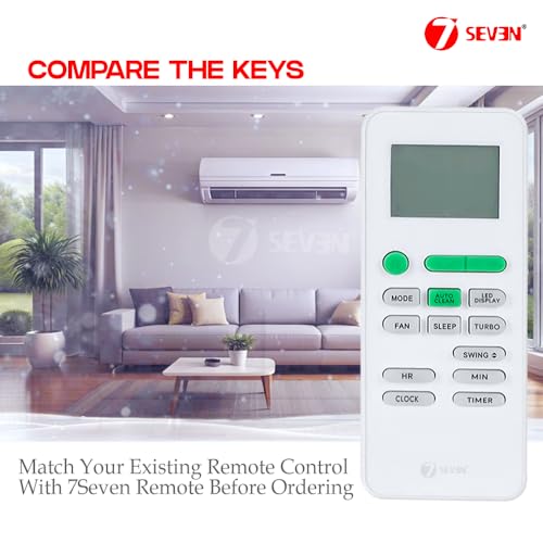 Image of 7SEVEN Compatible with Videocon AC Remote Control Model 175 Suitable for Split and Window 1 1.5 2 Ton Air Conditioner - Match Each Keys Exactly to Replicate Genuine Remote Function
