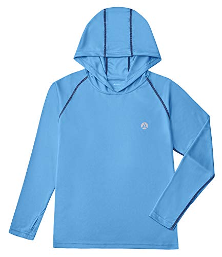 Image of Boys Grils Long Sleeve Sun Shirts UPF50+ Hoodie Thumbhole Rash Guard Quick Dry Atheltic Hiking Workout Water Playing
