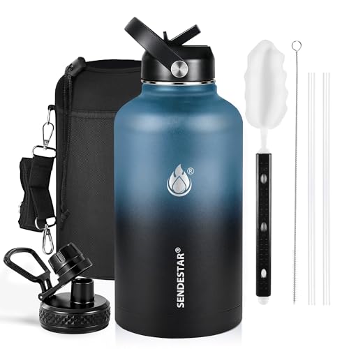 Image of Insulated Water Bottle 64 oz, Triple Wall Vacuum Stainless Steel Water Bottles (Cold for 48 Hrs), Leak Proof & Non-BPA, Half Gallon Water Flask Jug Wide Mouth Straw Lid & Spout Lid