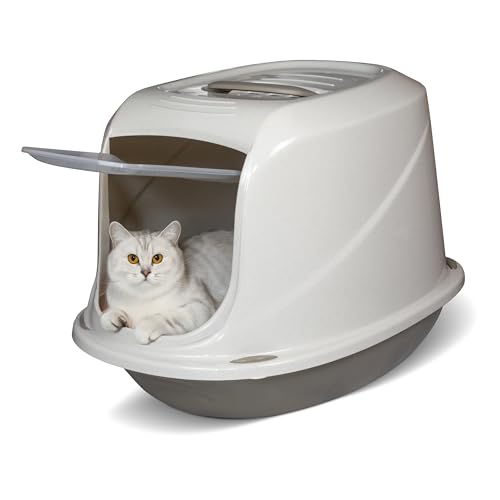 Snugsy Lettiera Gatto con Coperchio M - Toilette per Gatti - Antiodore Filtro a Carbone Attivo - Grigio 45 x 36 x 32 cm