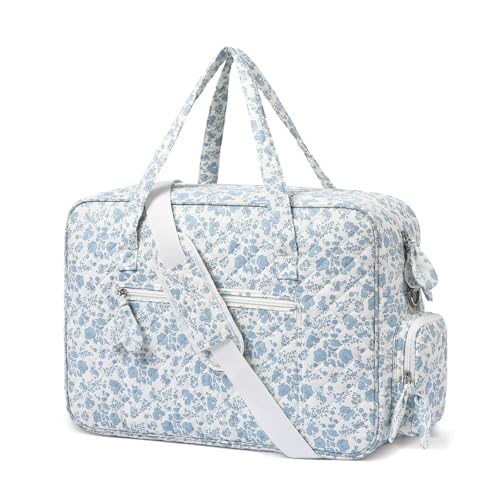 Quilted Duffle Bag for Women, Quilted Weekender Bag, Quilted Travel Bag, Large Floral Duffle Bags with Adjustable Straps