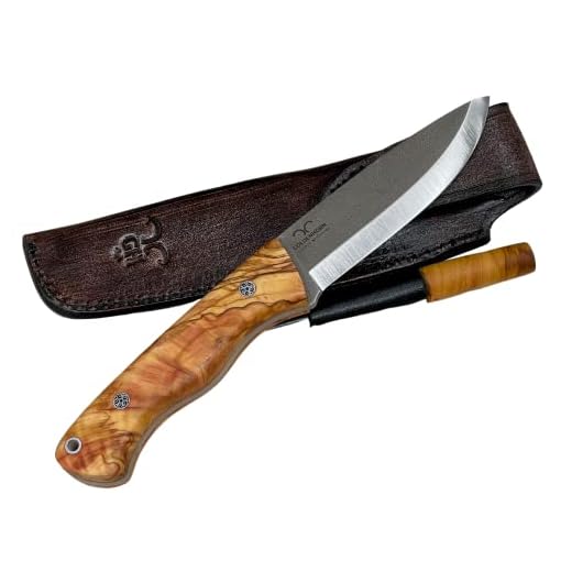 Golden Horn Expert in Handcraft Handmade Outdoor Knife, Olive Handle N690 Steel Camping Knife with Leather Sheath and Magnesium Fire Stick, Full Tang, Bushcraft Knife