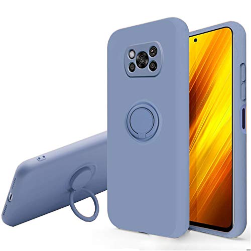 Xiaomi Poco X3 NFC Case,Soft Feel Silicone TPU Shockproof,Metal Ring Kickstand Case,Super Durable Protection Slim Case,Car Magnetic Case,for Xiaomi Poco X3 NFC (Blue)