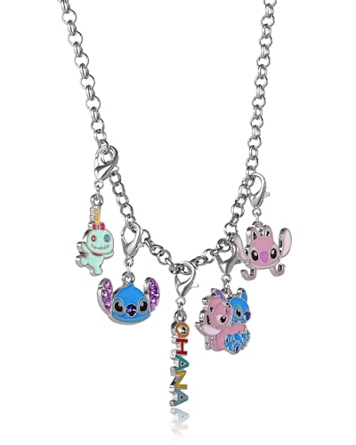 SALLY ROSE Stitch Necklace for Women with 5 Interchangeable Lilo and Stitch Charms, 18