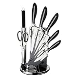 Zilner Messerset Messerblock - 8-teilig - Edelstahl - Messer Küchenmesser - Messerschärfer Schere - Schwarz mit Verzierung