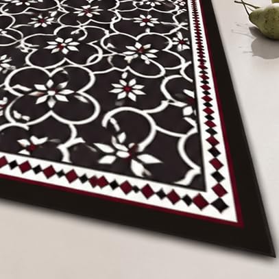 Image of HomeCloud Rubber Kitchen Mats for Floor Set of 2 Pcs | Non-Skid, Soft Absorbent Rugs for Kitchen, Laundry, and Hallway | 120x40cm, 40x60cm| 4mm Thickness (Black Trap Flower)