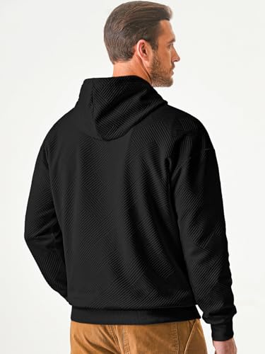 Men's Casual Soild Color Hooded Sweatshirts Geometric Texture Graphic Long Sleeve Pullover Hoodies2