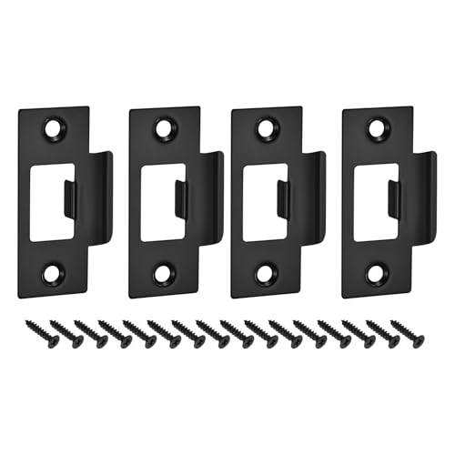 uxcell t Door Strike Plate, 4Pcs 70mm x 40mm 201 Stainless Steel Latch Deadbolt Strike Plate for Door Frame Door Jamb, Black
