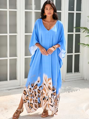 Image of Moss Rose Kaftan Dresses for Women V Neck Summer Swimsuit Cover up Caftan Maxi Beach Dresses