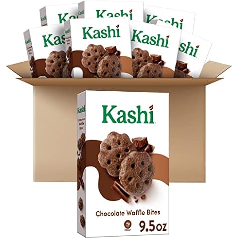 Kashi Breakfast Cereal, Vegan, Made with Whole Grains, Chocolate Waffle Bites (8 Boxes) Cover