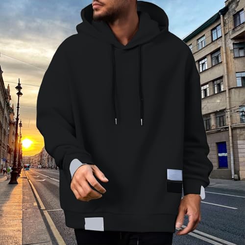 Men's Hooded Sweatshirt Casual Long Sleeve Solid Color Drawstring Hoodie Shirts Cotton Soft Comfy Versatile Blouse Plus Size2