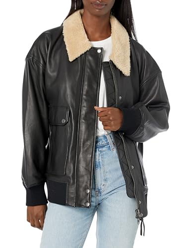HUDSON Women's Oversized Leather Bomber Jacket