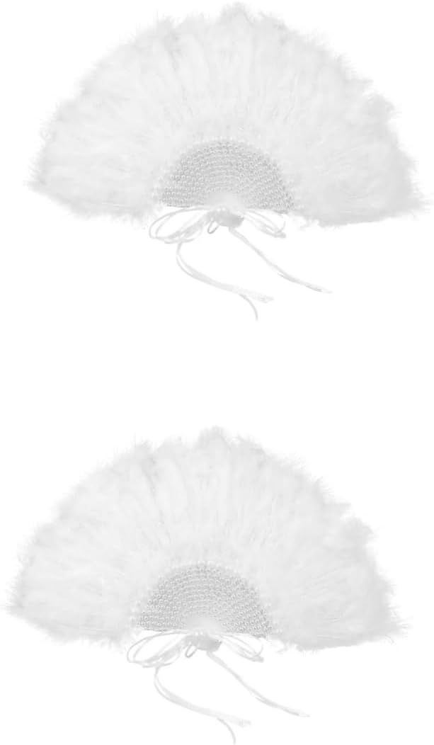 Amosfun 2pcs Wedding Plume Fan Unique Handheld Stage Performance Fan for Women and Rhinestone Bridal Accessory for Weddings Parties and Special Occasions