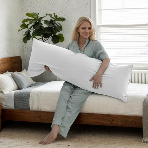 Image of Bamboo Pillow Cases Body Size, White Cooling Pillowcases with Zipper Closure, Cool & Breathable Pillow Case for Hot Sleepers and Night Sweats, 20 inch x 54 inch