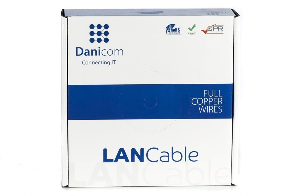 Danicom CAT6 FTP 50m câble sur bobine rigide - LSZH (Dca), POE, Ethernet, LAN, câble de raccordement, câble de données, RJ45 - pour armoire de serveur, commutateurs, routeurs, modems !