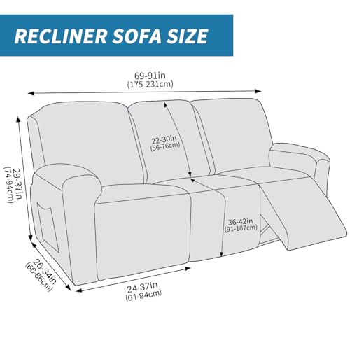 Image of 2026 Sofa Recliner Cover 5-Piece (69 inch-91 inch) Super Soft Recliner Couch Covers with Big Pocket & Anti Slip Ties Stay in Place, Stretch Lazy Boy Reclining Couch Sofa Slipcover Durable Washable, Light Grey