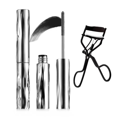 Image of Metal Wand Mascara Waterproof: 2 PCS Mascara with Eyelash Curler | Black Telescopic Mas-cara Volume and Length - Waterproof - 3D Curling - Smudge-Proof - Clump-Free - Long-Lasting Lash Definer
