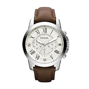 Fossil Herrenuhr Grant, 44mm Gehäusegröße, Quarz-Chronographenwerk, Echtlederarmband