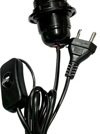 Homenique E27 2-Pin Plug-In Light Fitting Hanging lantern cord with Switch & vintage Edison Buld Holder Socket, Black, 2 m Long Flexible Power Cable for Multipurpose Uses