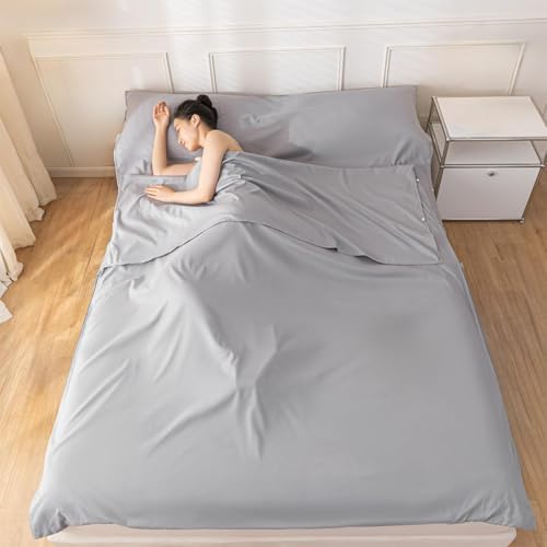 Sleeping Bag Liner Sleep Sack Travel Washed Cotton Sheets for Hotel Bags for Adults Liners, Lightweight Single & Double Camping Sleeping Inner Hostel Fresh Back Hiking Bed (Gray, King)