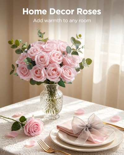 Image of InnoGear 50 Pcs Blush Roses Artificial Flowers, Fake Velvet Silk Rose Bulk Faux Flower for Mother's Gift Decoration DIY Wedding Centerpieces Proposal Bridal Bouquets Party Floral Decor (50, Blush)