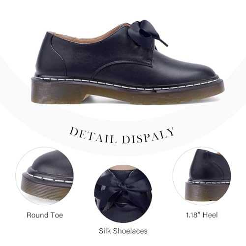 Image of IMPREMEY Mary Janes Oxford Bow Flats Loafers Shoes for Women Round Toe Platform Non-Slip Comfortable Casual Cute Shoes