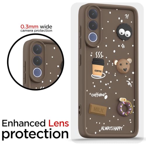 Image of Bintage Back Cover Compatible for Vivo V70 FE 5G | Cute 3D Taddy Ball Bear Milk Cake Coffee Silicon Case Full Body & Camera Protection - Brown