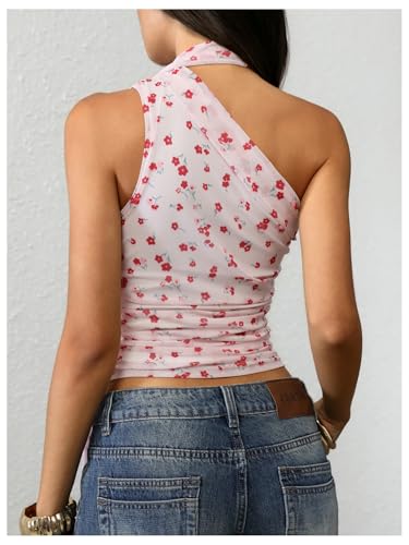 Image of RoseSeek Women's Y2K Leopard Polka Dots Halter Asymmetrical Neck Crop Tops