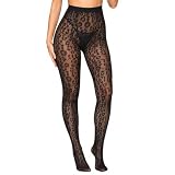 HONENNA Leopard Print Lace Black Tights, Sexy Cheetah Patterned Sheer Pantyhose Leggings Fishnet Stockings Club Rave Outfits