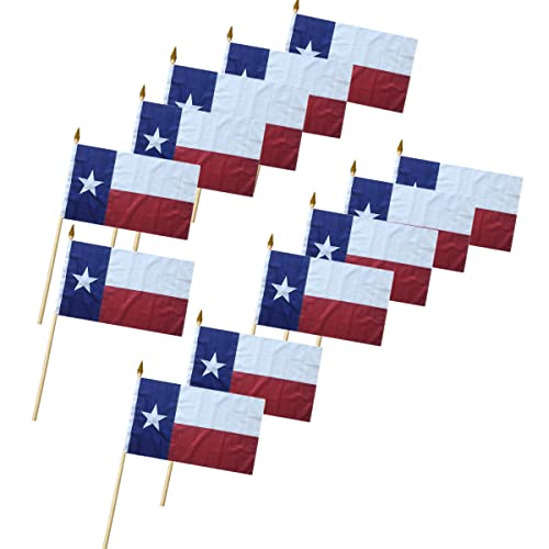 ANCONINE 12 Stück 30,5 x 45,7 cm Speerkopf-Flaggen auf 61 cm langem Stab - Texas Bundesstaats-Stick-Flagge, genähte Kanten, jede TX-Flagge mit 60 cm langem Holzstab (Druck) Cover