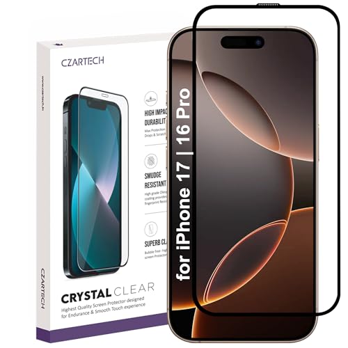 CZARTECH Tempered Glass for Iphone 17 | Iphone 16 Pro Screen Protector Guard (6.1") Edge to Edge Coverage Tough Glass 9H Hardness with Easy Cleaning Kit (Pack of 1)