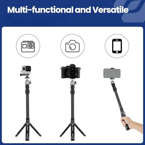 Fotopro Mini Camera Tripod with Carbon Fiber 3 Section Center Cloum 360°Ballhead Extendable Portable Small Desktop Tripod for iPhone DSLR Camera Max Height 35 inch, Load up to 3Kg 6.61 lb - image 5