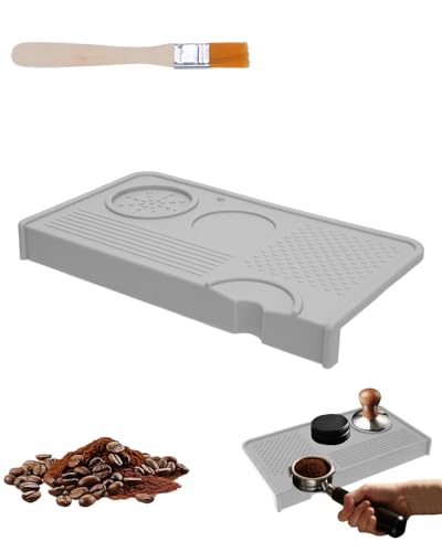Image of Upgraded Silicone Tamping Mat & Brush, Tamper Mat for Espresso Machine, Waterproof Heat Resistant Tamp Station for Home Baristas Tools, Gray