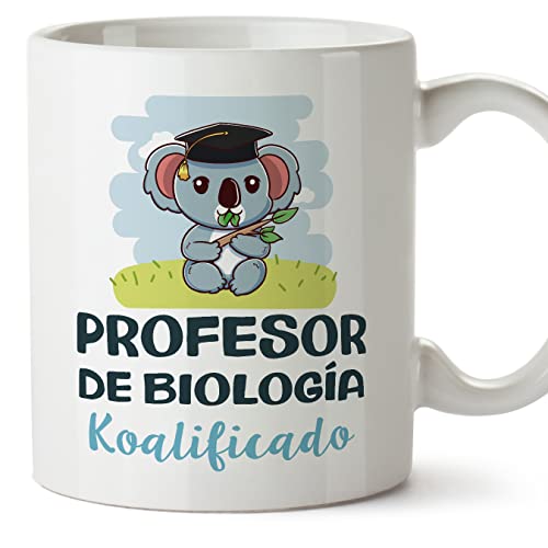 MUGFFINS Tazas para PROFESOR DE BIOLOGÍA hombre - En Español - Koalificado/koalificada - 11 oz / 330 ml - Regalo original y divertido