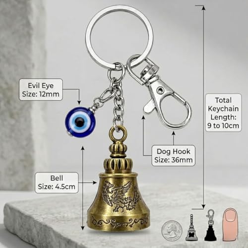 Image of OTTAVO Evil Eye Bell Keychain, Metal Nazar Battu, Good Luck Charm for Car & Bike Keys, Protective Guardian Bell, Bag Accessory