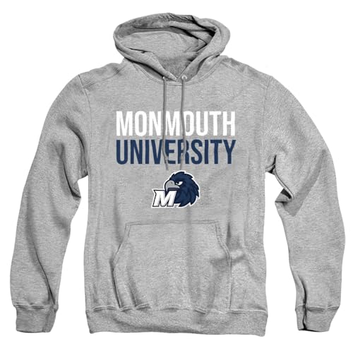 Monmouth University Official Stacked Unisex Adult Pull-Over Hoodie, Athletic Heather, Large