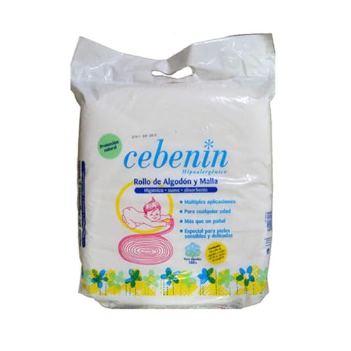 Cebenin Rollo 100 % Algodón con Malla Protectora – Alta Absorción, Suave e Hipoalergénico – Ideal para Curaciones, Cuidado de Bebé, Geriatría y Ginecología