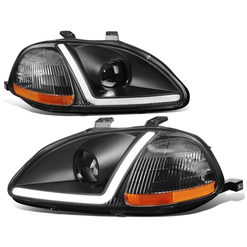 Auto Dynasty 3D LED DRL Projector Headlights Assembly Compatible with Honda Civic 1996 1997 1998, Driver and Passenger Side, Black Housing
